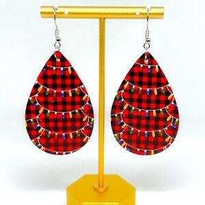 Christmas Lights Buffalo Checker Earrings